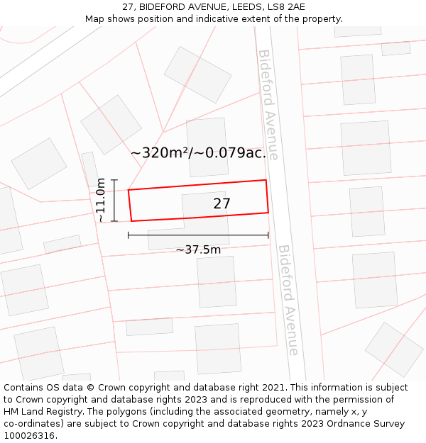27, BIDEFORD AVENUE, LEEDS, LS8 2AE: Plot and title map
