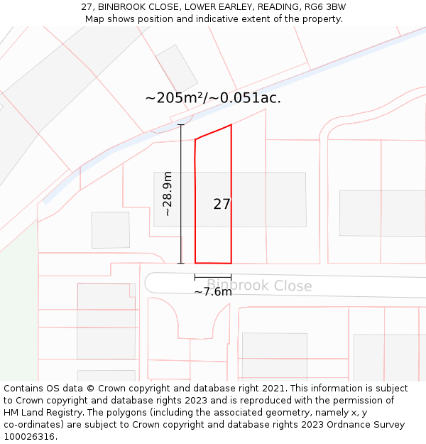 27, BINBROOK CLOSE, LOWER EARLEY, READING, RG6 3BW: Plot and title map
