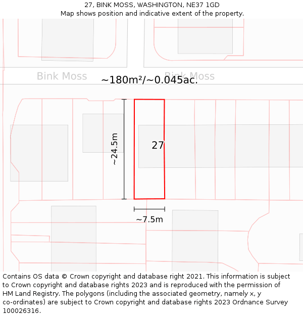 27, BINK MOSS, WASHINGTON, NE37 1GD: Plot and title map