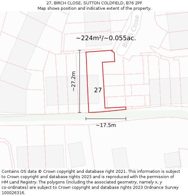 27, BIRCH CLOSE, SUTTON COLDFIELD, B76 2PF: Plot and title map