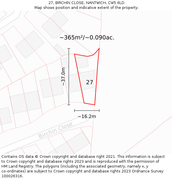 27, BIRCHIN CLOSE, NANTWICH, CW5 6LD: Plot and title map