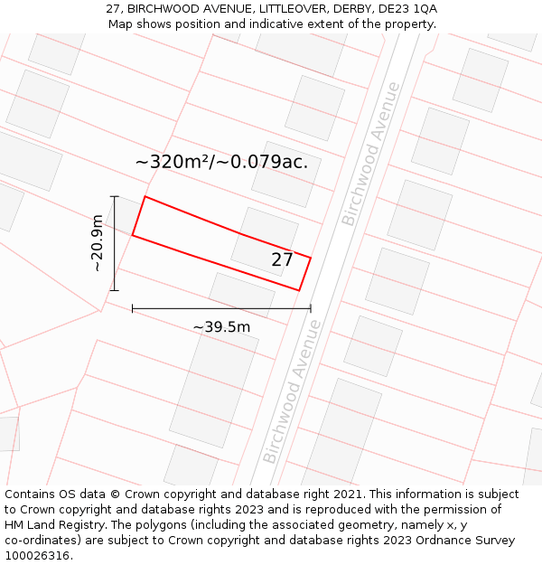 27, BIRCHWOOD AVENUE, LITTLEOVER, DERBY, DE23 1QA: Plot and title map