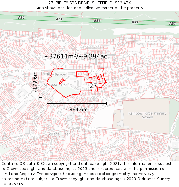 27, BIRLEY SPA DRIVE, SHEFFIELD, S12 4BX: Plot and title map