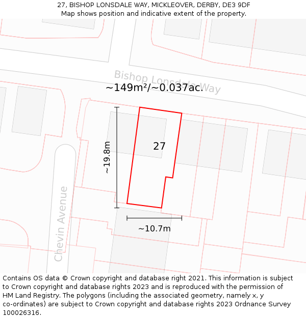 27, BISHOP LONSDALE WAY, MICKLEOVER, DERBY, DE3 9DF: Plot and title map