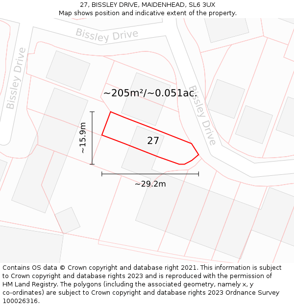 27, BISSLEY DRIVE, MAIDENHEAD, SL6 3UX: Plot and title map