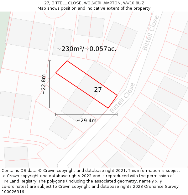 27, BITTELL CLOSE, WOLVERHAMPTON, WV10 8UZ: Plot and title map