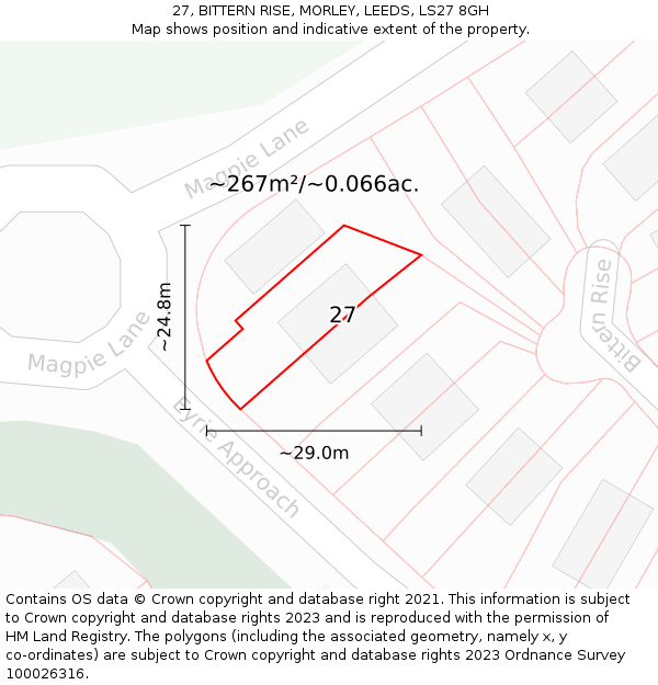 27, BITTERN RISE, MORLEY, LEEDS, LS27 8GH: Plot and title map