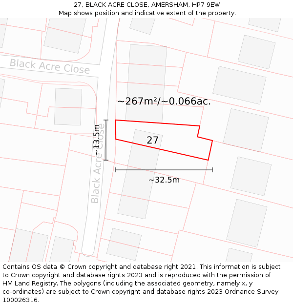 27, BLACK ACRE CLOSE, AMERSHAM, HP7 9EW: Plot and title map