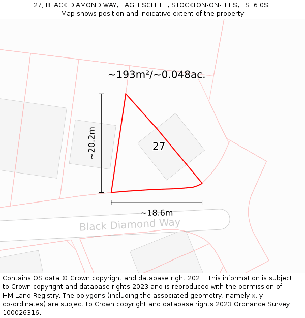 27, BLACK DIAMOND WAY, EAGLESCLIFFE, STOCKTON-ON-TEES, TS16 0SE: Plot and title map
