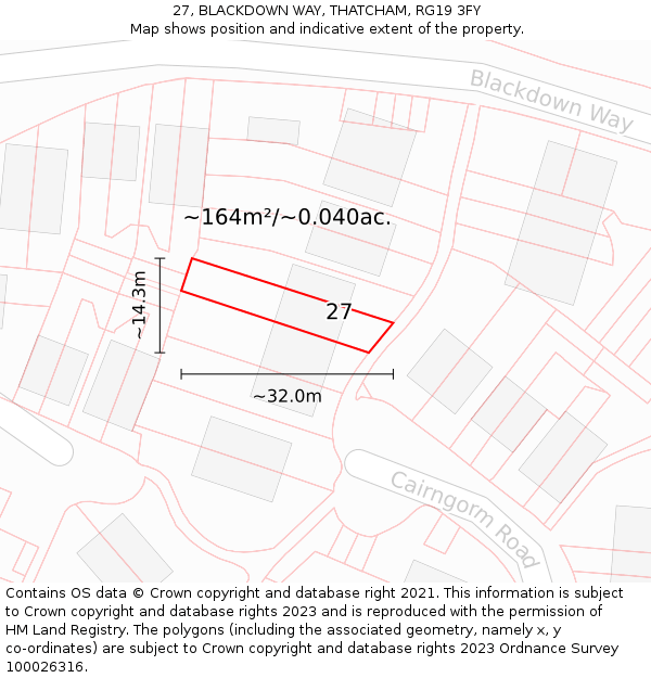 27, BLACKDOWN WAY, THATCHAM, RG19 3FY: Plot and title map