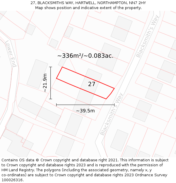 27, BLACKSMITHS WAY, HARTWELL, NORTHAMPTON, NN7 2HY: Plot and title map