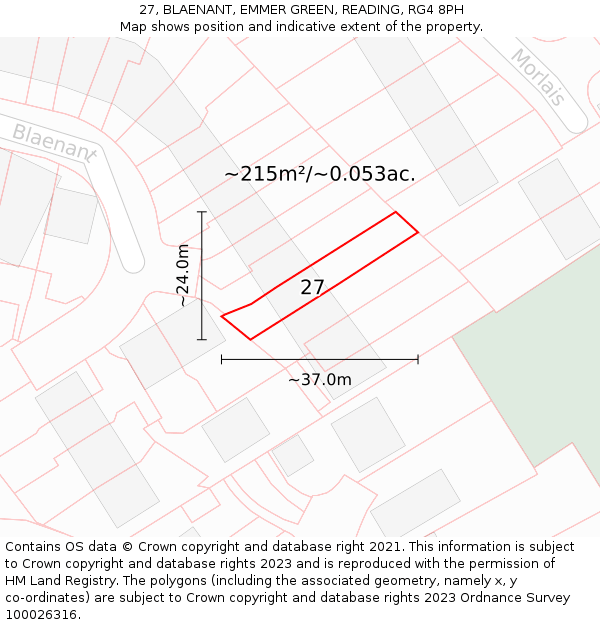 27, BLAENANT, EMMER GREEN, READING, RG4 8PH: Plot and title map