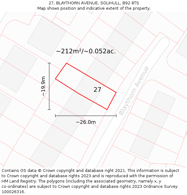 27, BLAYTHORN AVENUE, SOLIHULL, B92 8TS: Plot and title map