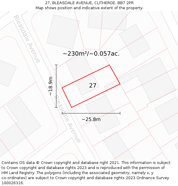 27, BLEASDALE AVENUE, CLITHEROE, BB7 2PR: Plot and title map