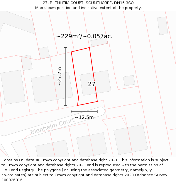 27, BLENHEIM COURT, SCUNTHORPE, DN16 3SQ: Plot and title map