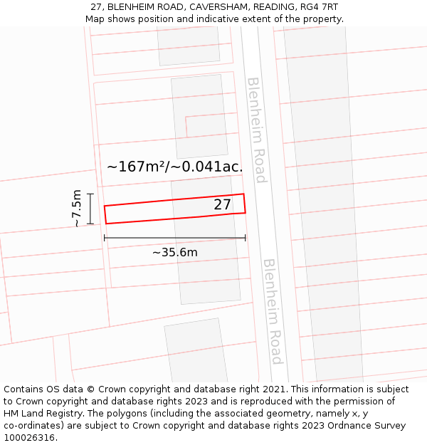 27, BLENHEIM ROAD, CAVERSHAM, READING, RG4 7RT: Plot and title map