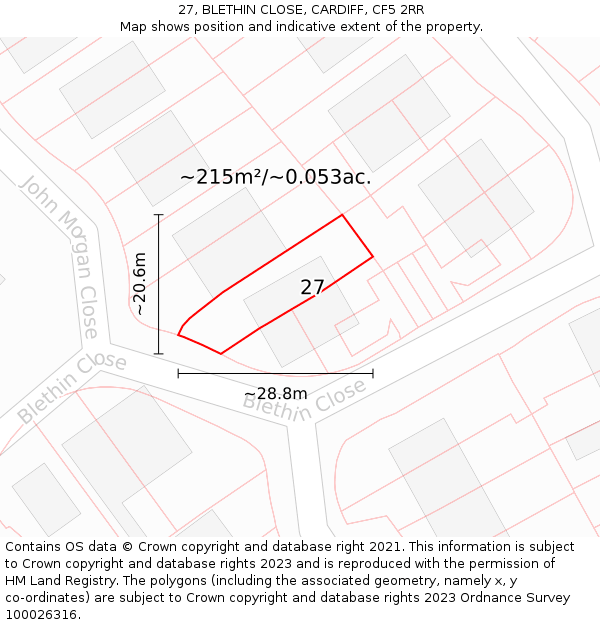27, BLETHIN CLOSE, CARDIFF, CF5 2RR: Plot and title map