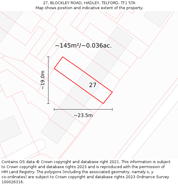 27, BLOCKLEY ROAD, HADLEY, TELFORD, TF1 5TA: Plot and title map