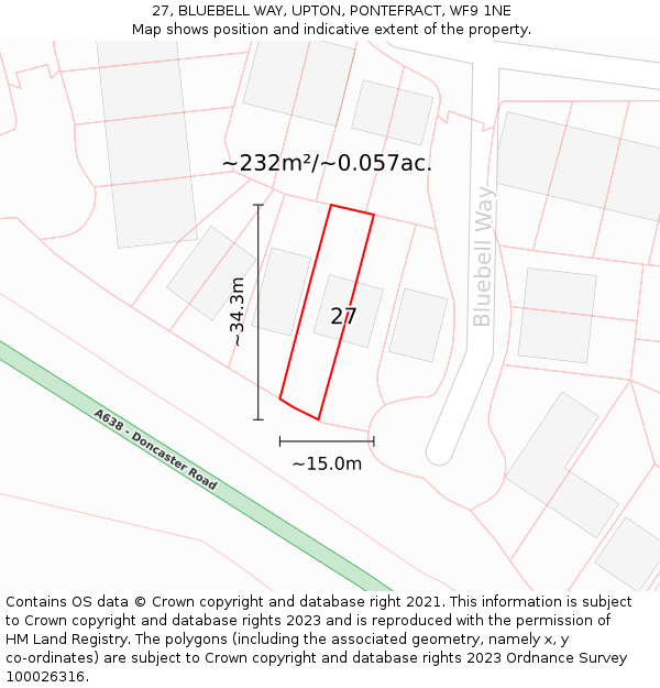 27, BLUEBELL WAY, UPTON, PONTEFRACT, WF9 1NE: Plot and title map