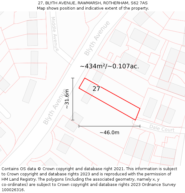 27, BLYTH AVENUE, RAWMARSH, ROTHERHAM, S62 7AS: Plot and title map