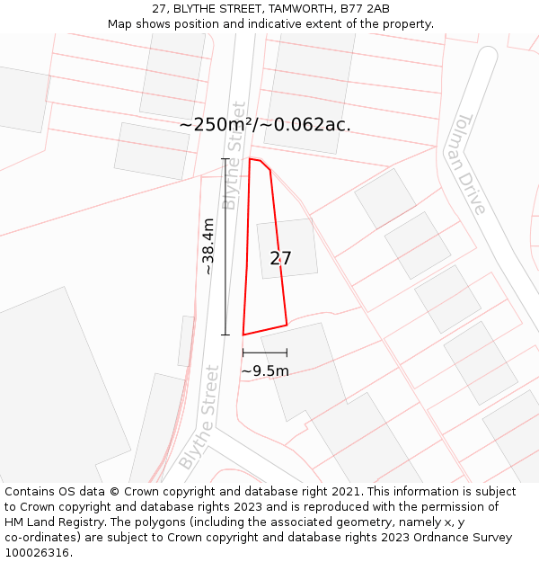 27, BLYTHE STREET, TAMWORTH, B77 2AB: Plot and title map