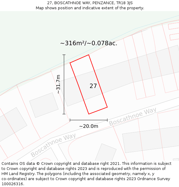 27, BOSCATHNOE WAY, PENZANCE, TR18 3JS: Plot and title map