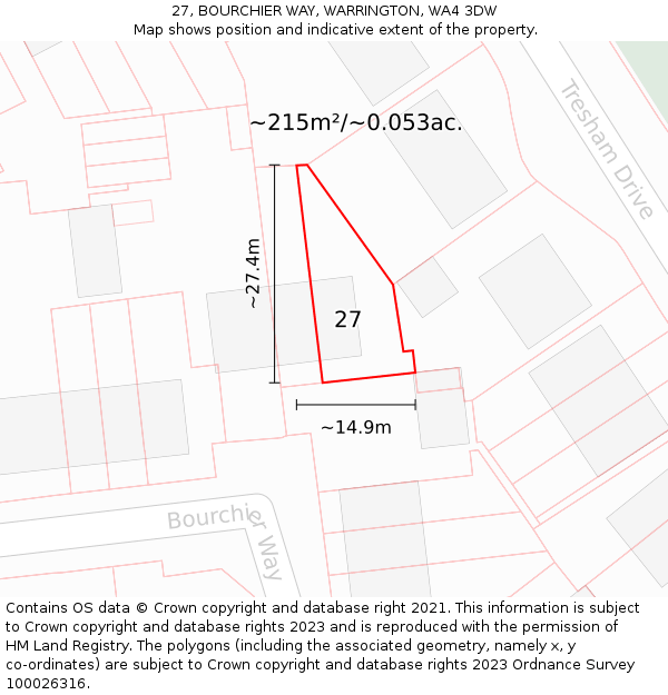 27, BOURCHIER WAY, WARRINGTON, WA4 3DW: Plot and title map