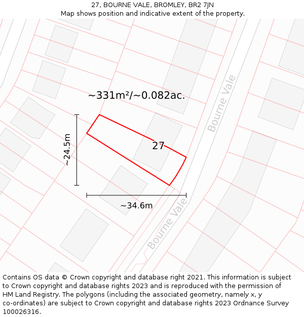 27, BOURNE VALE, BROMLEY, BR2 7JN: Plot and title map