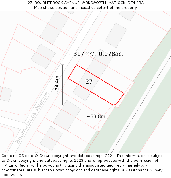 27, BOURNEBROOK AVENUE, WIRKSWORTH, MATLOCK, DE4 4BA: Plot and title map