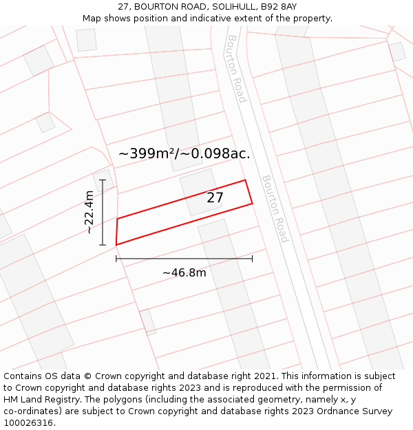 27, BOURTON ROAD, SOLIHULL, B92 8AY: Plot and title map