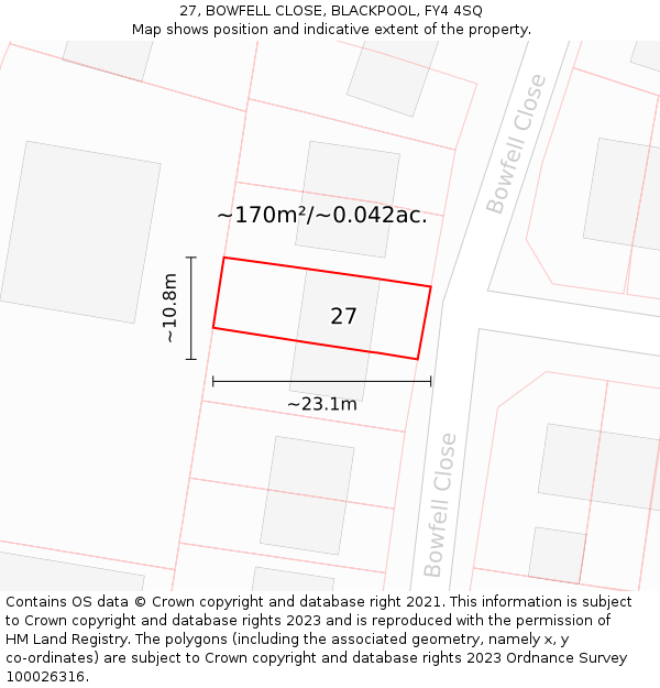 27, BOWFELL CLOSE, BLACKPOOL, FY4 4SQ: Plot and title map