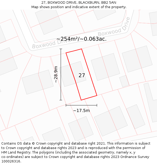 27, BOXWOOD DRIVE, BLACKBURN, BB2 5AN: Plot and title map