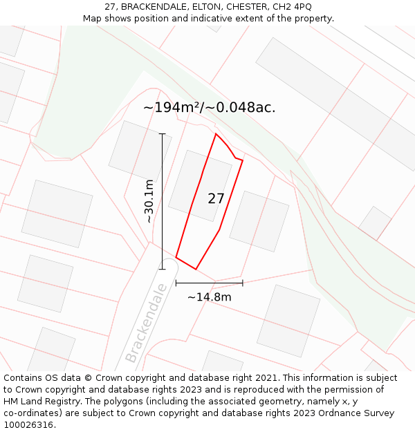 27, BRACKENDALE, ELTON, CHESTER, CH2 4PQ: Plot and title map