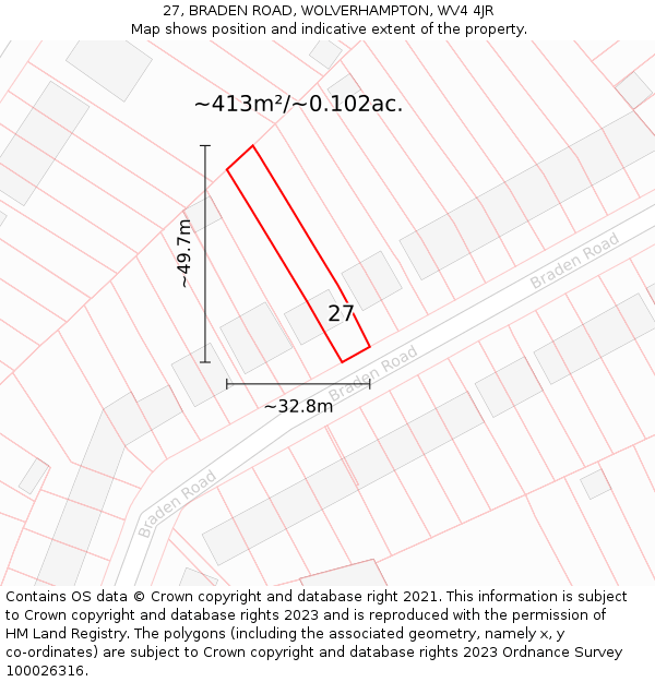 27, BRADEN ROAD, WOLVERHAMPTON, WV4 4JR: Plot and title map