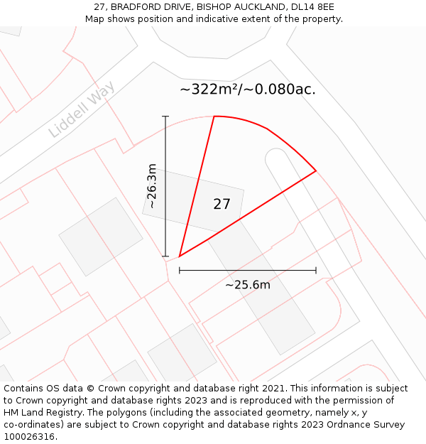 27, BRADFORD DRIVE, BISHOP AUCKLAND, DL14 8EE: Plot and title map