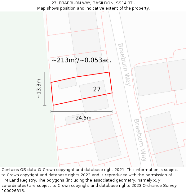 27, BRAEBURN WAY, BASILDON, SS14 3TU: Plot and title map