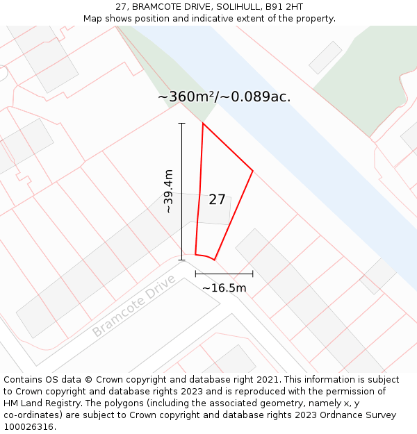 27, BRAMCOTE DRIVE, SOLIHULL, B91 2HT: Plot and title map