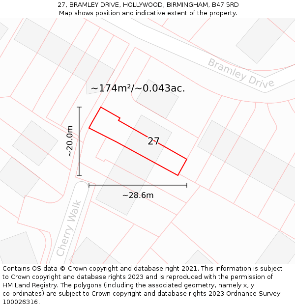 27, BRAMLEY DRIVE, HOLLYWOOD, BIRMINGHAM, B47 5RD: Plot and title map