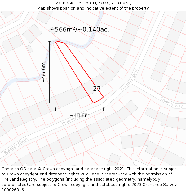 27, BRAMLEY GARTH, YORK, YO31 0NQ: Plot and title map