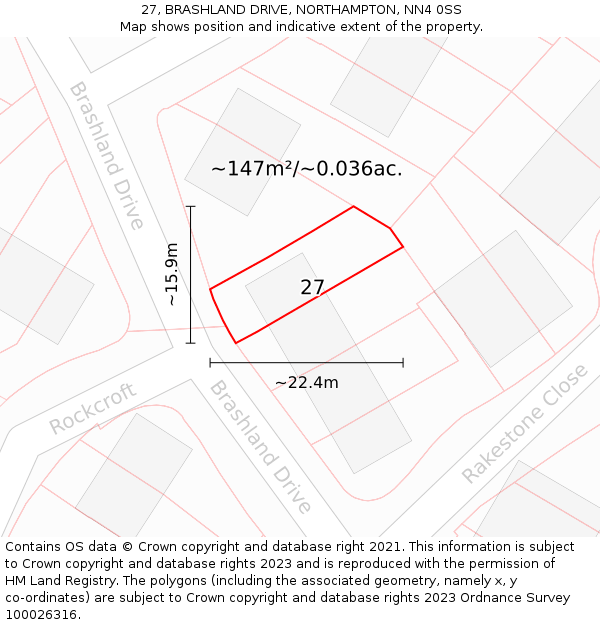27, BRASHLAND DRIVE, NORTHAMPTON, NN4 0SS: Plot and title map