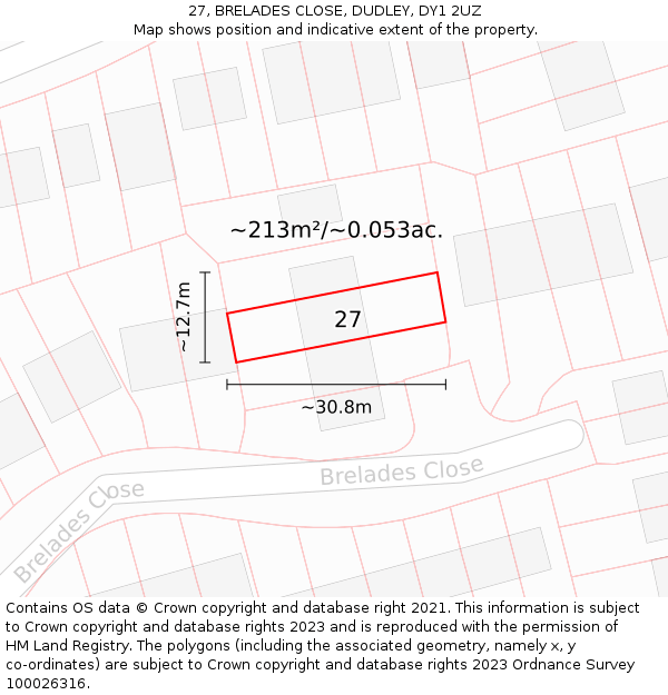 27, BRELADES CLOSE, DUDLEY, DY1 2UZ: Plot and title map