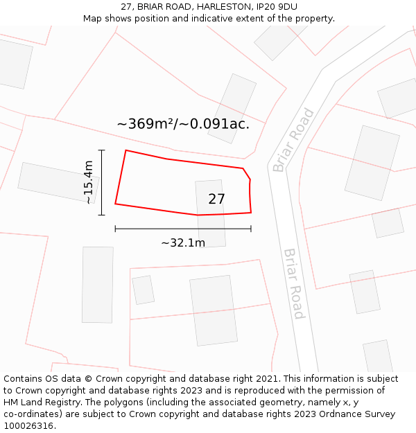 27, BRIAR ROAD, HARLESTON, IP20 9DU: Plot and title map