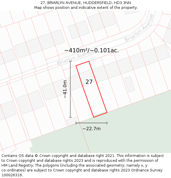 27, BRIARLYN AVENUE, HUDDERSFIELD, HD3 3NN: Plot and title map