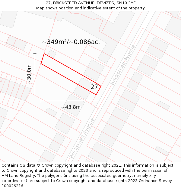 27, BRICKSTEED AVENUE, DEVIZES, SN10 3AE: Plot and title map