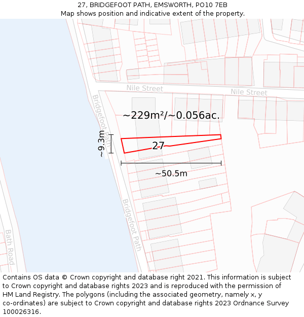 27, BRIDGEFOOT PATH, EMSWORTH, PO10 7EB: Plot and title map