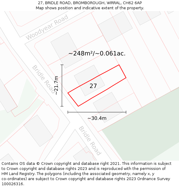 27, BRIDLE ROAD, BROMBOROUGH, WIRRAL, CH62 6AP: Plot and title map