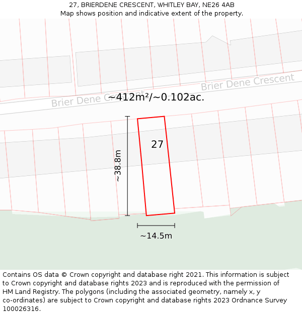 27, BRIERDENE CRESCENT, WHITLEY BAY, NE26 4AB: Plot and title map