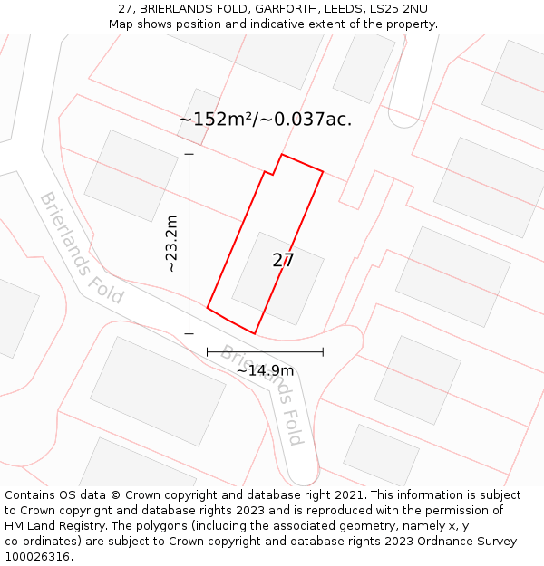 27, BRIERLANDS FOLD, GARFORTH, LEEDS, LS25 2NU: Plot and title map