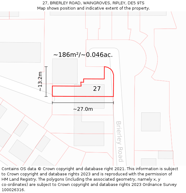 27, BRIERLEY ROAD, WAINGROVES, RIPLEY, DE5 9TS: Plot and title map