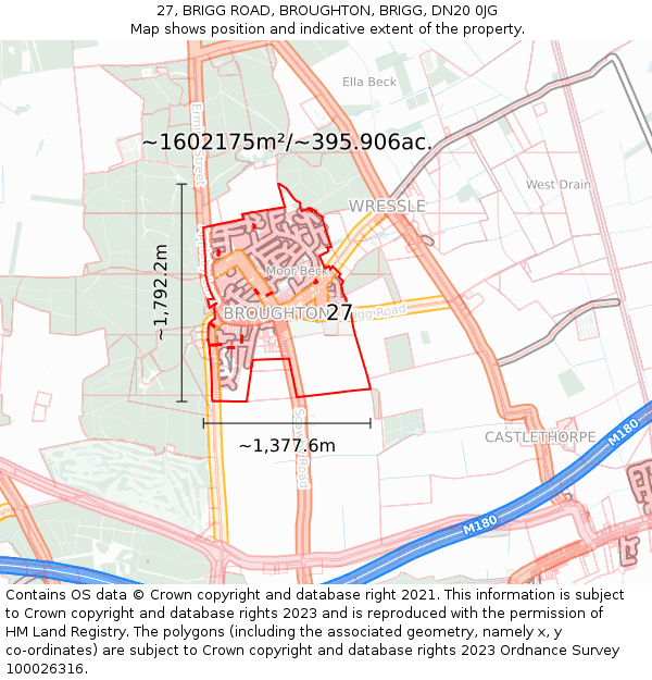 27, BRIGG ROAD, BROUGHTON, BRIGG, DN20 0JG: Plot and title map